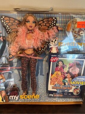 Scene Weaver Butterfly Doll with Pink Fur Coat and Brown Patterned Pants